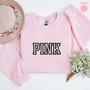 Embroidered Pink Sweatshirt, Crewneck Sweatshirt For Music Lover