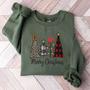 Merry Christmas Tree Embroidery Sweatshirt, Buffalo Plaid Cheetah Tree Sweatshirt For Family