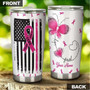 Gift For Her, Fight For A Cure American Flag Personalized Stainless Steel 20oz Tumbler breast Cancer Tumbler pink Ribbon Tumbler cancer Treatment Care Gift