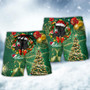 Black Cat Drinking Happy Christmas Tree Green Light Beach Short