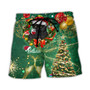 Black Cat Drinking Happy Christmas Tree Green Light Beach Short