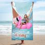 Personalized Bikini Flamingo Ring Beach Towel With Face