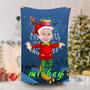Personalized Christmas Elf Boy Blue Beach Towel