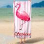 Personalized Flamingo Stripes Name Fun Beach Towel