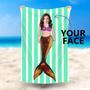 Personalized Mermaid Green Stripes Summer Beach Towel
