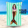 Personalized Mermaid Green Stripes Summer Beach Towel