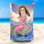 Personalized Pink Dress Mermaid Stone Name Beach Towel