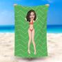Personalized Poka Dolt Bikini Lady Green Beach Towel
