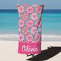 Pink Donuts Custom Name Beach Towel for Girl