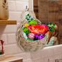 Rattan Hanging Basket Set 2 Pack Egg Shaped Wall Organizer Flower Baskets