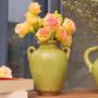 Chinese Style Green Crackled Transparent Glaze Urn Shape Ceramic Vase With Handles