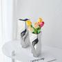 Modern Luxury Silver Vase Electroplated Ceramic Geometric Design For Home Decoration Wedding Decor