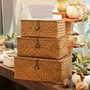 Set of 3 Medium Woven Wicker Storage Bins With Lid Natural Seagrass Storage Baskets