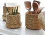 Set of 3 Woven Storage Box With Lid Wheat Straw Plant Baskets Round Finishing Storage Box