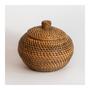 Black Rattan Basket With Lid Woven Rattan Dried Food Container Rattan Sundries Storage Basket Snack Organizer