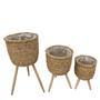 Grass Basket With Wood Feet Flower Planters Pots Basket Decorative Planter For Home Garden Decoration