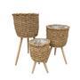 Grass Basket With Wood Feet Flower Planters Pots Basket Decorative Planter For Home Garden Decoration