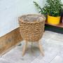 Grass Basket With Wood Feet Flower Planters Pots Basket Decorative Planter For Home Garden Decoration