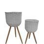 Grey Handmade Wicker Wood Flower Designer Planters Plant Pots Basket Strap Leg