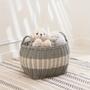 Handmade Oval Resin Woven Wicker Multi-Use Storage Basket With Handles White Gray For Towel Toys