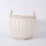 Large White Wicker Handmade Round Hamper With Handle Flowers Fruits Bread Picnic Gift Storage Basket