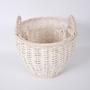 Large White Wicker Handmade Round Hamper With Handle Flowers Fruits Bread Picnic Gift Storage Basket