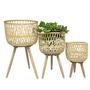 Set of 3 Natural Material Bamboo Rattan Wood Wicker Plant Flower Basket For Flowers Planter