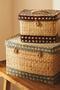 Natural Set Of 2 Seagrass Storage Baskets With Lid Stripes Box And Storage Baskets Items Holder Storage Container