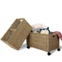 Set of 2 Rectangular Hand Woven Seagrass Storage Wicker Basket On Wheels For Home Storage Organization