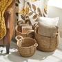 Round Braided Seagrass Woven Storage Basket With Jute Handles Rope Weave Circle-Shaped Basket Bin For Storage