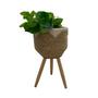 Set of 3 Grass Basket Flowerpots with Timber Toes and Plastic Lining Home Decor