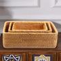 Set of 3 Handmade Rattan Woven Baskets Fruit Bread Rectangular Wicker Basket For Organizer