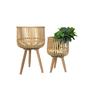 Set of 3 Plant Pot Home Decor Handmade Wood Bamboo Flower Planter Basket With Plastic Film Lining With Strap Leg