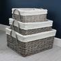 Set of 3 Rectangular Gray Wicker Laundry Storage Basket Home Storage Wicker Basket With Leather Handle