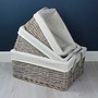 Set of 3 Rectangular Wicker Basket With Handles and Liner for Home Storage