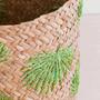 Small Handcrafted Natural Hand Woven Seagrass Basket With Leaves Embroidery Baskets