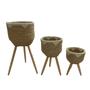 Tall Grass Wicker Wood Planters Basket Flowerpot With Timber Toe And Plastic Lining