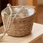 Vintage Foldable Hanging Flower Basket For Plant Pastoral Style Woven Straw Flower Basket