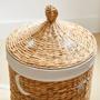 Water Hyacinth Basket With Lids Embroidered Storage Basket With Linen Liner Hamper For Kids And Babies Room