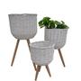 White Round Wicker Baskets with Wood Legs For Home Indoor Outdoor Decoration