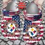 Football Personalized Psteelers American Flag Breaking Wall Clog Shoes