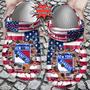Hockey Personalized Ny Rangers American Flag Breaking Wall Clog Shoes