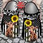 Personalized Heifer Usa Flag Sunflower Cow Clog Shoes Custom