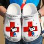 Red Cross Be Cool Give Blood Snoopy Custom Name White Clogs Shoes