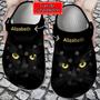 Black Cat Face Print Personalized Clogs Shoes With Your Name Cat