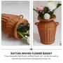 Tall Light Brown Vases Rattan Decorative Storage Basket Woven Pot With Handle