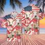 Charolais Red Floral US Flag Hawaiian Shirt, Farm Hawaiian Shirt, Farmer Hawaii