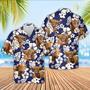 Flower Highland Cattle Blue Pattern Hawaiian Shirt, Farm Hawaiian Shirt, Farmer Hawaii