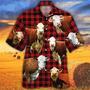 Herefold Cattle Red Tartan Pattern All Over Printed Hawaiian Shirt, Farm Hawaiian Shirt, Farmer Hawaii