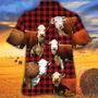 Herefold Cattle Red Tartan Pattern All Over Printed Hawaiian Shirt, Farm Hawaiian Shirt, Farmer Hawaii